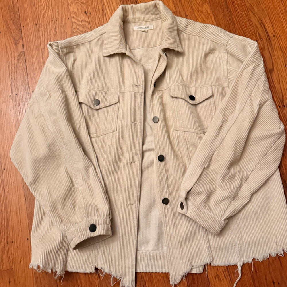 12th Tribe Beige Corduroy Shacket Jacket